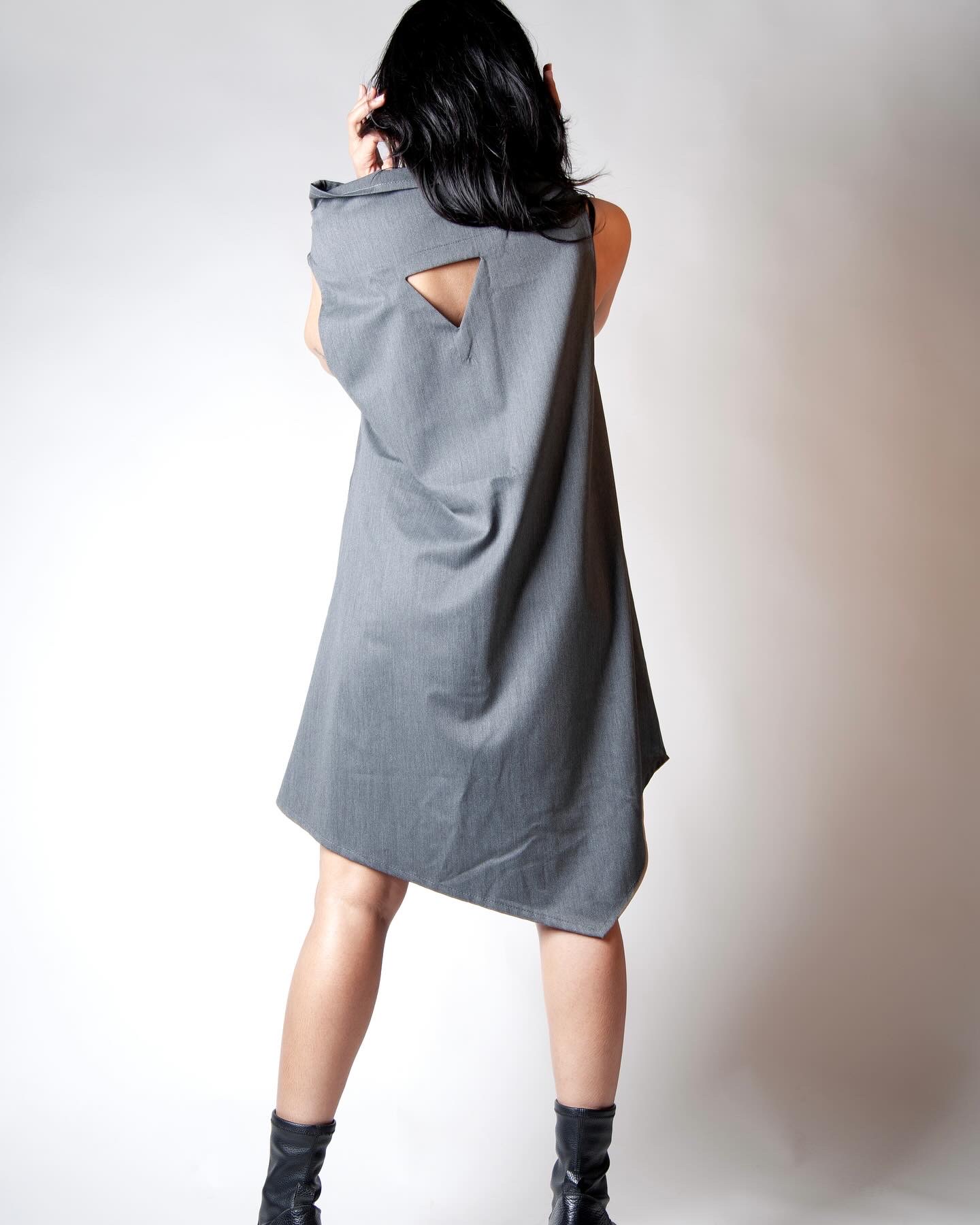 Oblique High-Neck Mini Dress