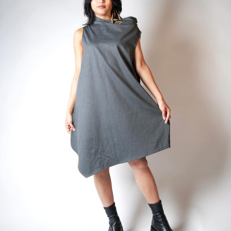 Oblique High-Neck Mini Dress