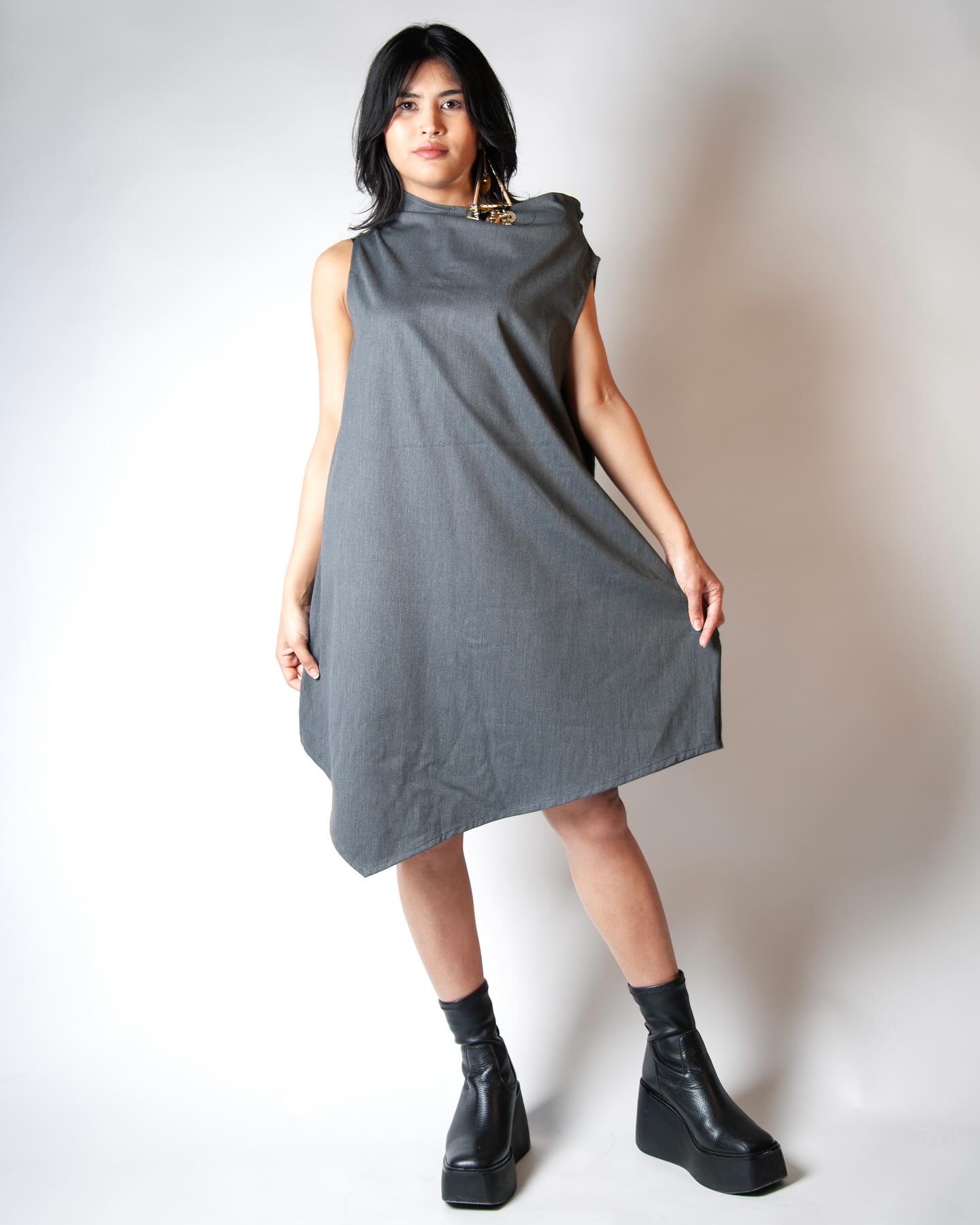 Oblique High-Neck Mini Dress